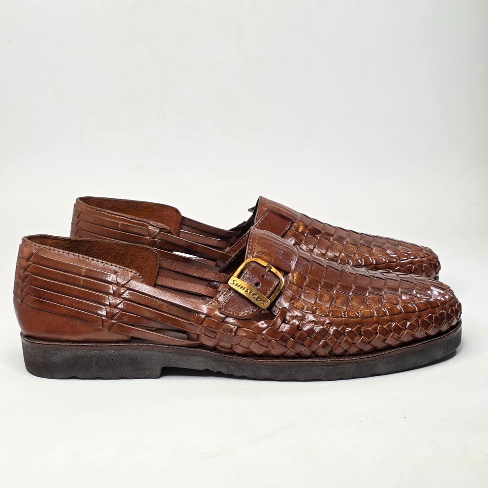 Sunsteps Shoes Men's Size 11.5 Brown Leather Buckle Strap Hand Woven Sandals